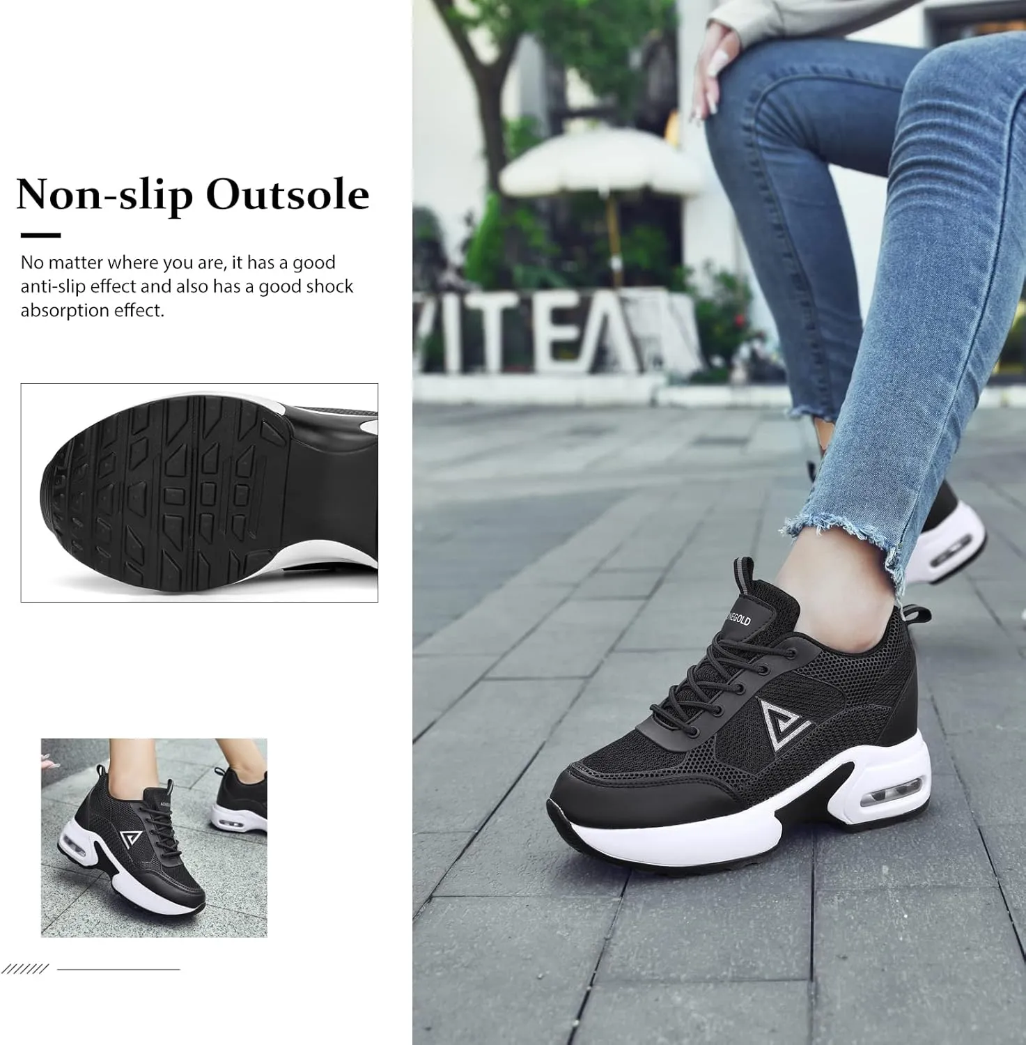 AONEGOLD Womens Knit Platform Hidden Wedges Sneaker High Top Athletic Walking Shoes High Heel Mesh Fashion