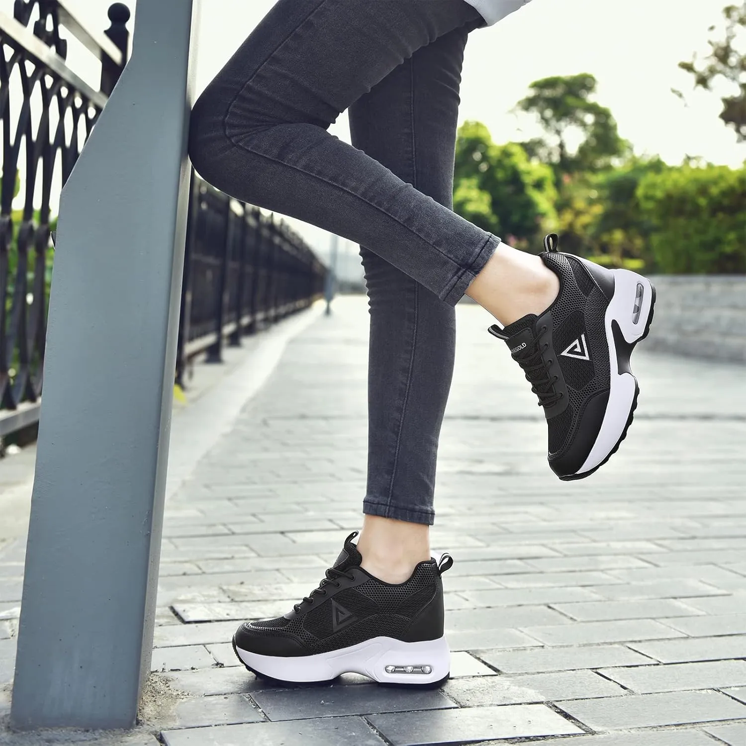 AONEGOLD Womens Knit Platform Hidden Wedges Sneaker High Top Athletic Walking Shoes High Heel Mesh Fashion