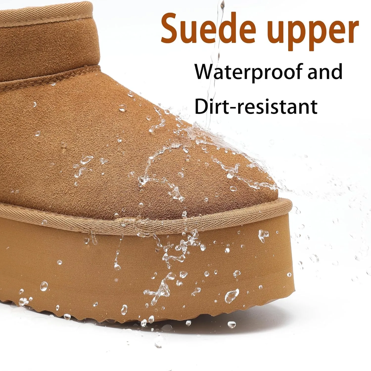 AoSiFu Platform Mini Boots for Women Genuine Suede Leather, Classic Winter Ankle Snow Boots with Comfortable Memory Foam Insole Water Resistant Lightweight Anti-Slip Outsole for Outdoor Indoor