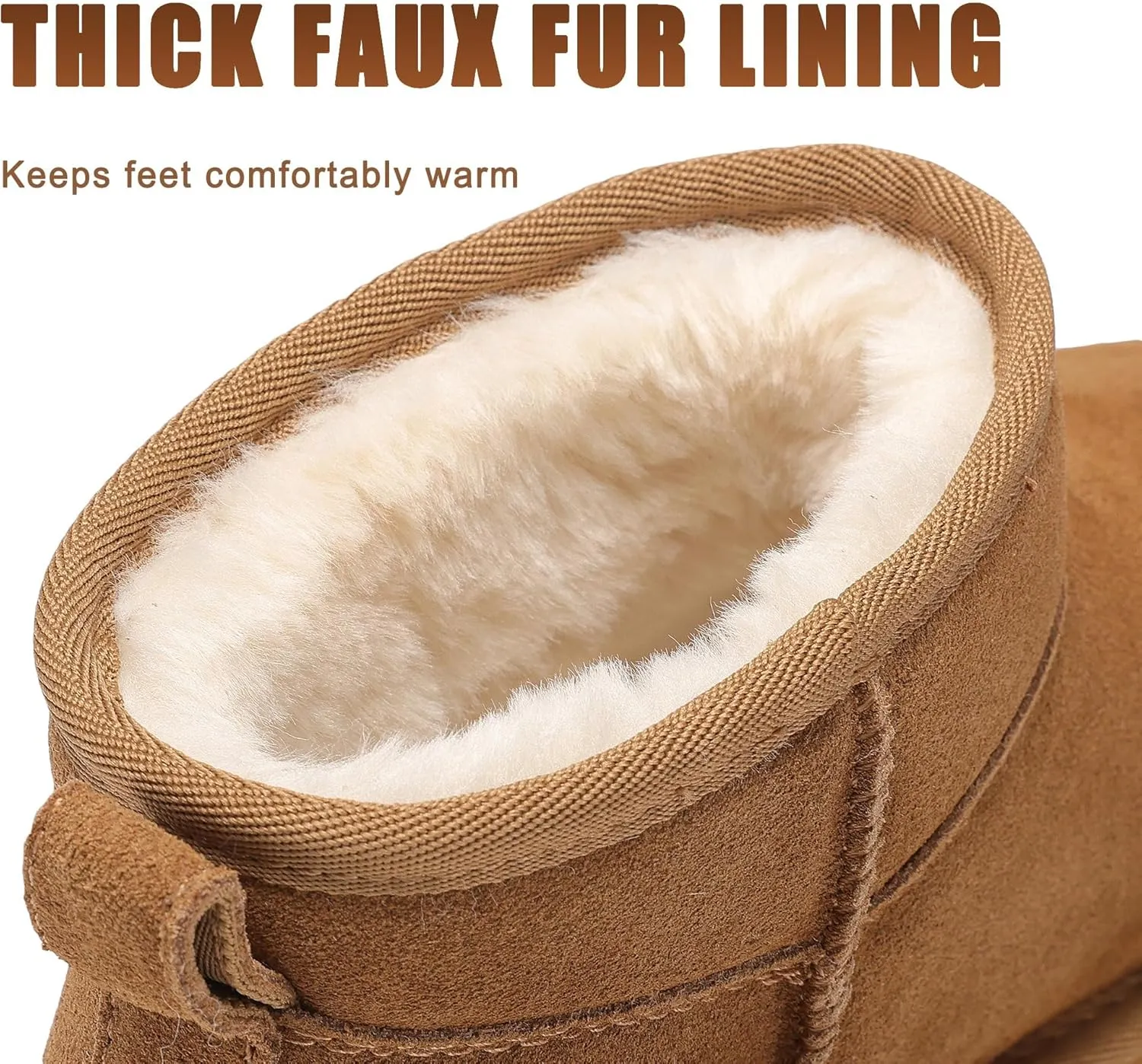 AoSiFu Platform Mini Boots for Women Genuine Suede Leather, Classic Winter Ankle Snow Boots with Comfortable Memory Foam Insole Water Resistant Lightweight Anti-Slip Outsole for Outdoor Indoor