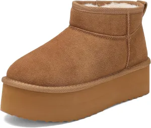 AoSiFu Platform Mini Boots for Women Genuine Suede Leather, Classic Winter Ankle Snow Boots with Comfortable Memory Foam Insole Water Resistant Lightweight Anti-Slip Outsole for Outdoor Indoor