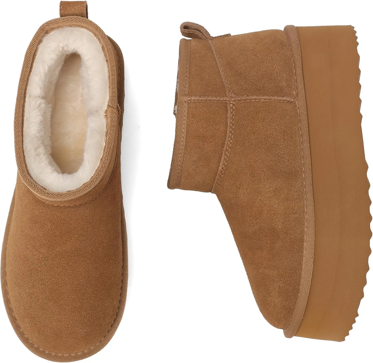 AoSiFu Platform Mini Boots for Women Genuine Suede Leather, Classic Winter Ankle Snow Boots with Comfortable Memory Foam Insole Water Resistant Lightweight Anti-Slip Outsole for Outdoor Indoor