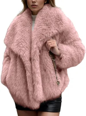 Arssm Womens Fluffy Coat Faux Fur Cardigan Jacket Long Sleeve Lapel Faux Fur Coat Outwear Warm Winter