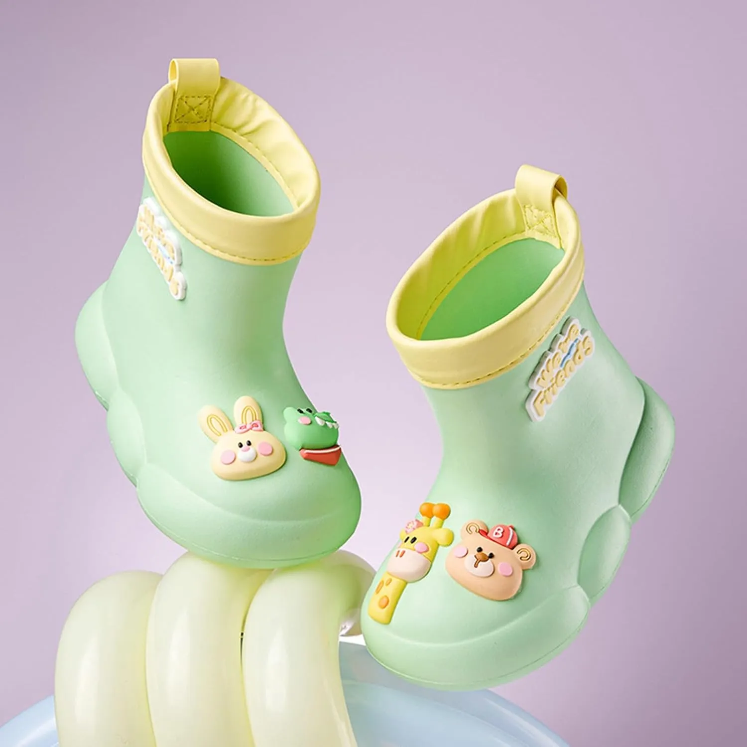 𝗖artoon Bear Rain Boots For Toddler Baby Boys Girls Outdoor 𝐖aterproof Shoes Soft Sole Non Slip Fashion Comfy Booties