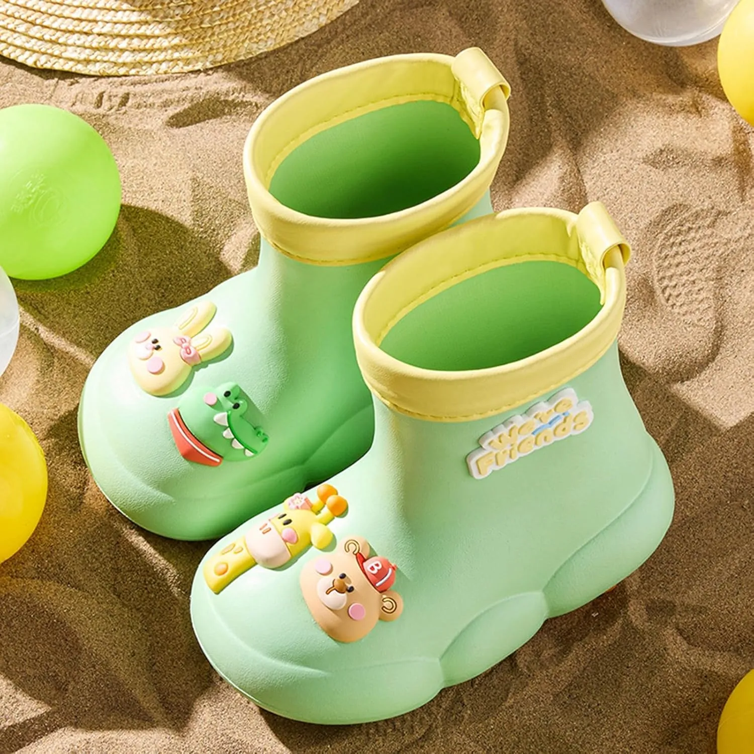 𝗖artoon Bear Rain Boots For Toddler Baby Boys Girls Outdoor 𝐖aterproof Shoes Soft Sole Non Slip Fashion Comfy Booties