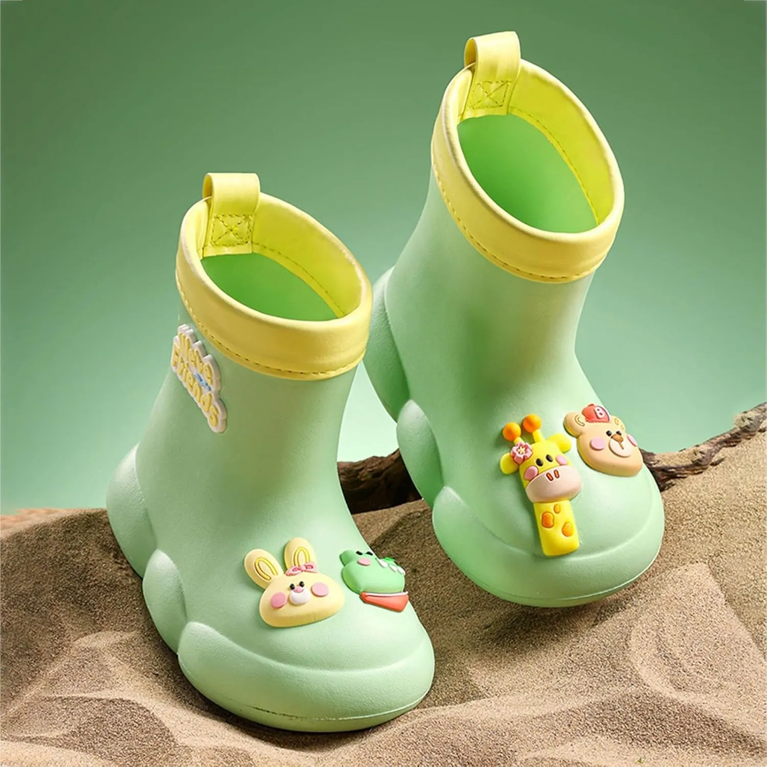 𝗖artoon Bear Rain Boots For Toddler Baby Boys Girls Outdoor 𝐖aterproof Shoes Soft Sole Non Slip Fashion Comfy Booties
