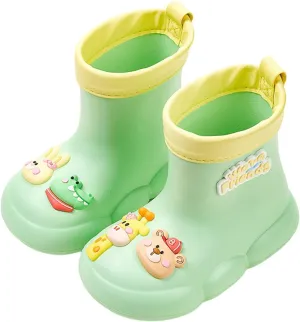 𝗖artoon Bear Rain Boots For Toddler Baby Boys Girls Outdoor 𝐖aterproof Shoes Soft Sole Non Slip Fashion Comfy Booties