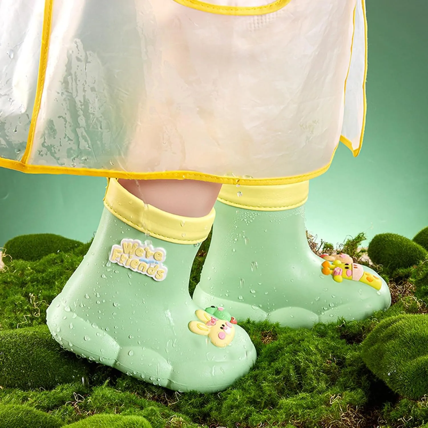 𝗖artoon Bear Rain Boots For Toddler Baby Boys Girls Outdoor 𝐖aterproof Shoes Soft Sole Non Slip Fashion Comfy Booties