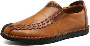 Asifn Men's Casual Driving Leather Loafers Summer Business Brogue Breathable Comfort Sport Walking Handmade Moccasin