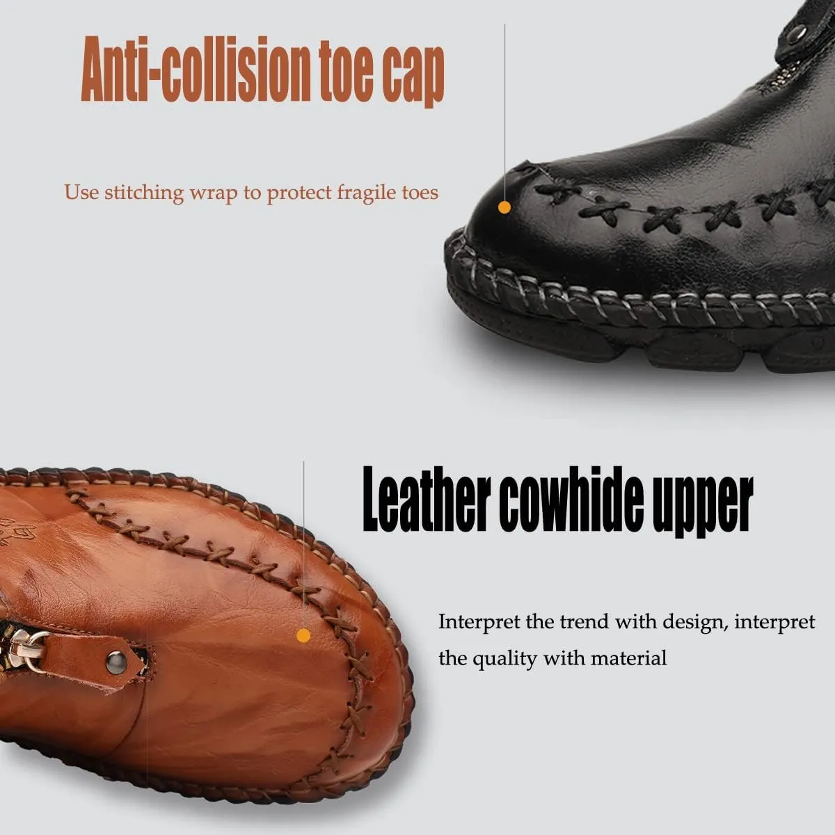 Asifn Men's Zip Driving Business Loafers Brogue Breathable Comfort Casual Walking Leather Moccasin Shoes
