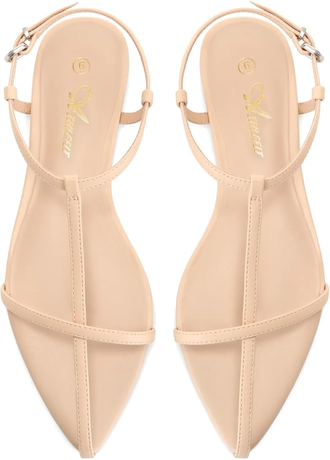 Athlefit Flat Sandals for Women Comfortable Buckle Strappy Sandals Pointed Open Toe Ankle Strap Sandals