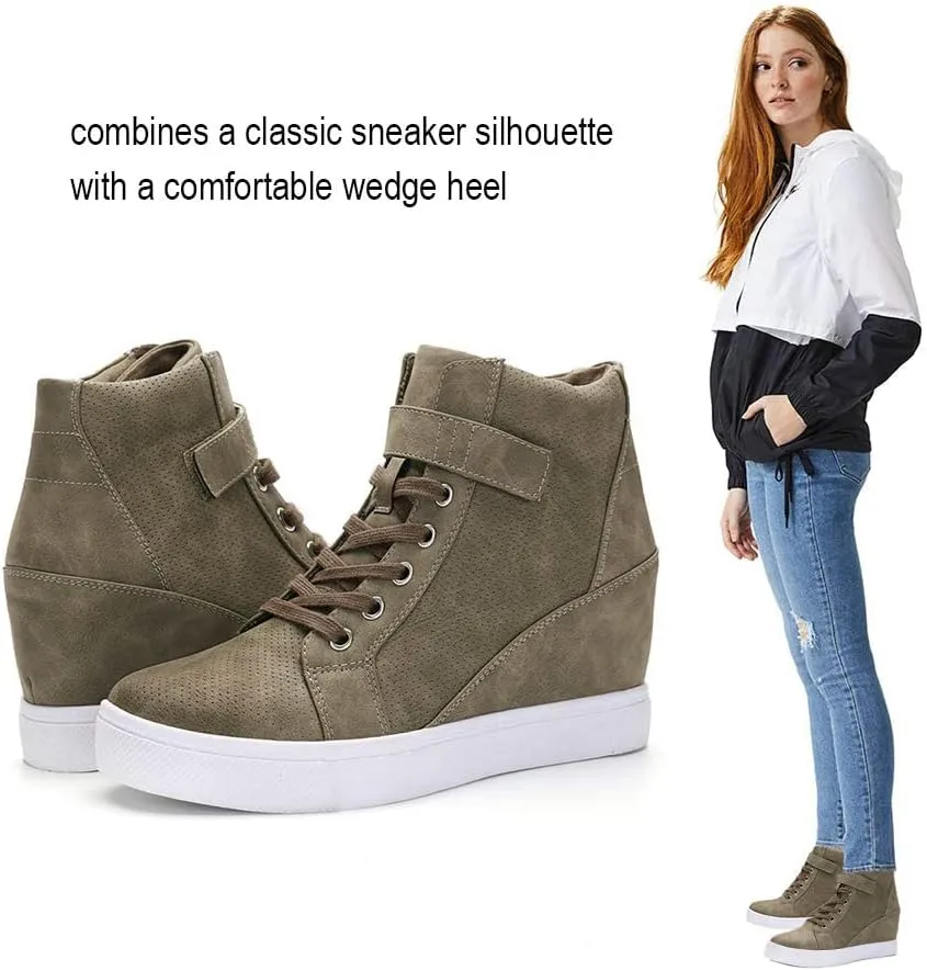 Athlefit Women's Lace Up Wedge Sneakers High Top Fashion Sneakers Ankle Booties