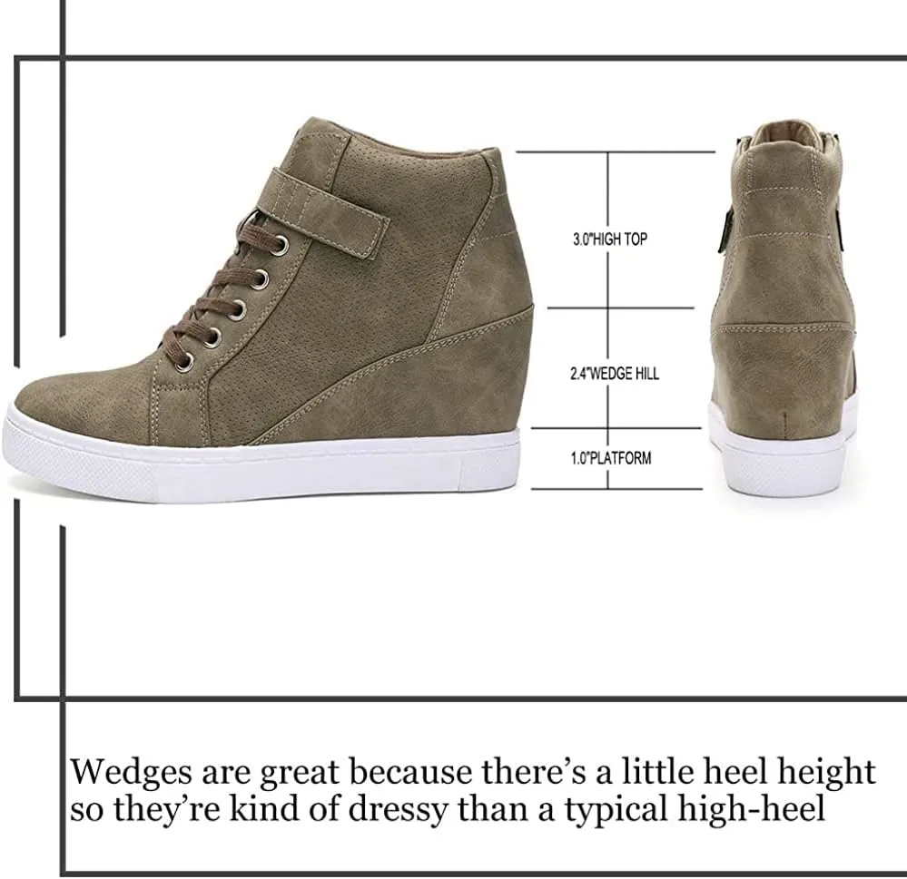 Athlefit Women's Lace Up Wedge Sneakers High Top Fashion Sneakers Ankle Booties