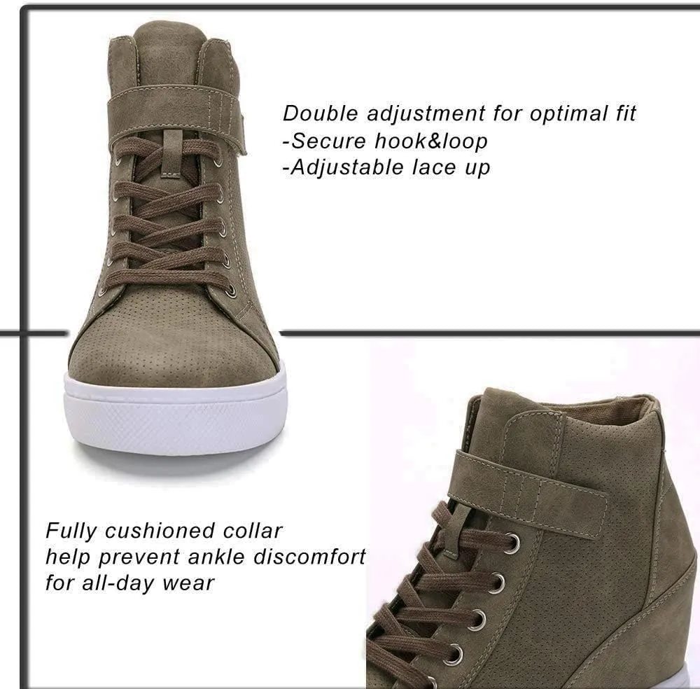 Athlefit Women's Lace Up Wedge Sneakers High Top Fashion Sneakers Ankle Booties
