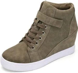 Athlefit Women's Lace Up Wedge Sneakers High Top Fashion Sneakers Ankle Booties