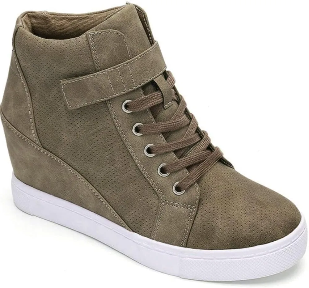 Athlefit Women's Lace Up Wedge Sneakers High Top Fashion Sneakers Ankle Booties