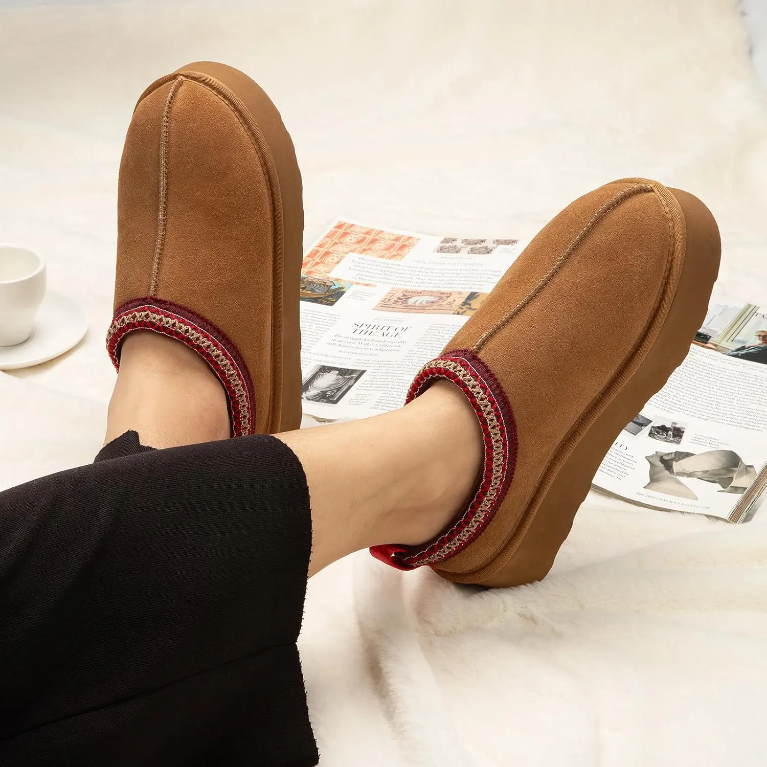 ATHMIE Womens Platform Slippers Ankle Mini Boots with Fluffy Fleece Lined Indoor Outdoor Anti-Slip Memory Foam Winter House Shoes for Cozy Comfort