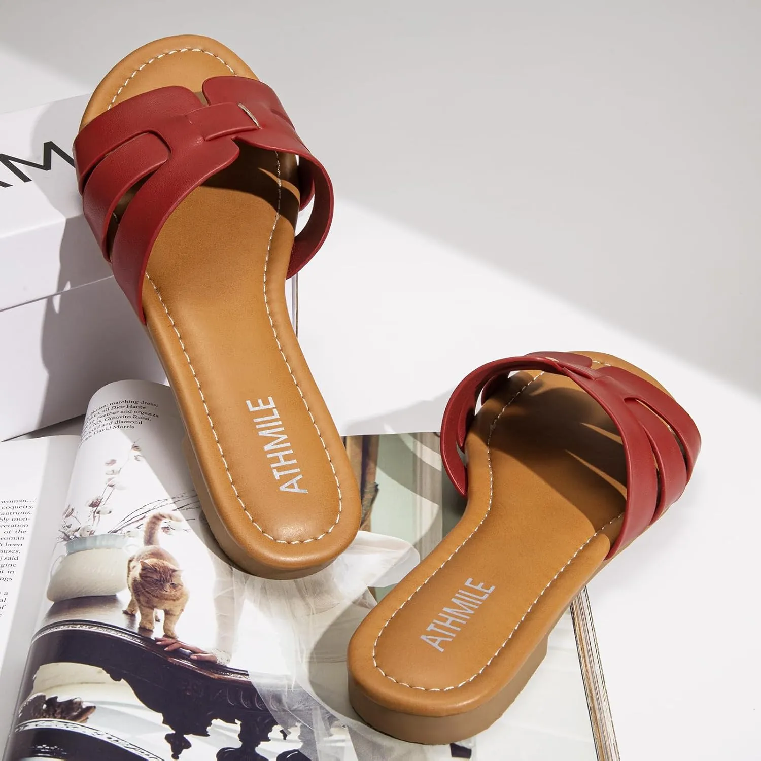 ATHMILE Sandals for Women 2025 Vacation Womens Sandals Dressy Summer Flats Sandals Women Slides for Party Wedding Beach