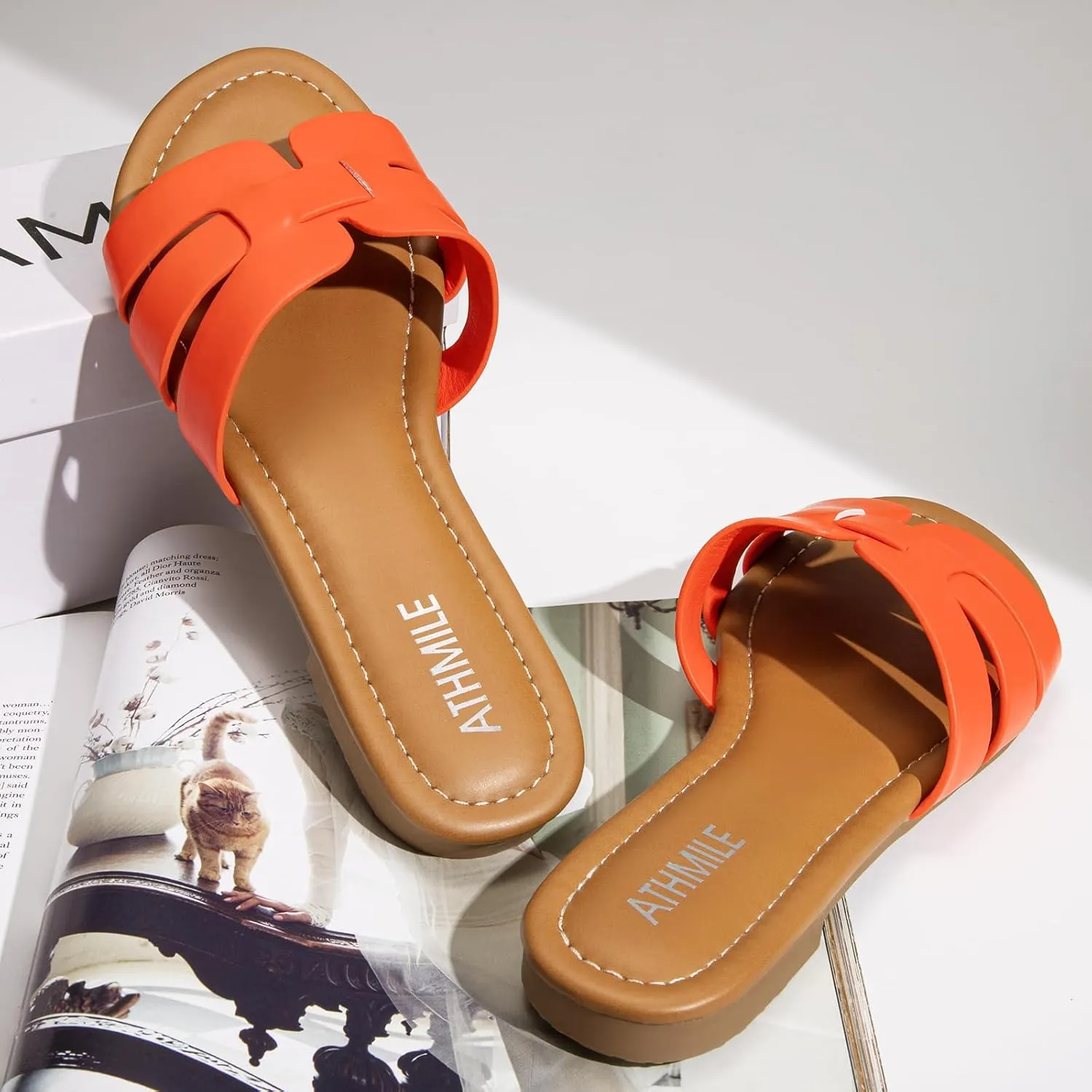 ATHMILE Sandals for Women 2025 Vacation Womens Sandals Dressy Summer Flats Sandals Women Slides for Party Wedding Beach