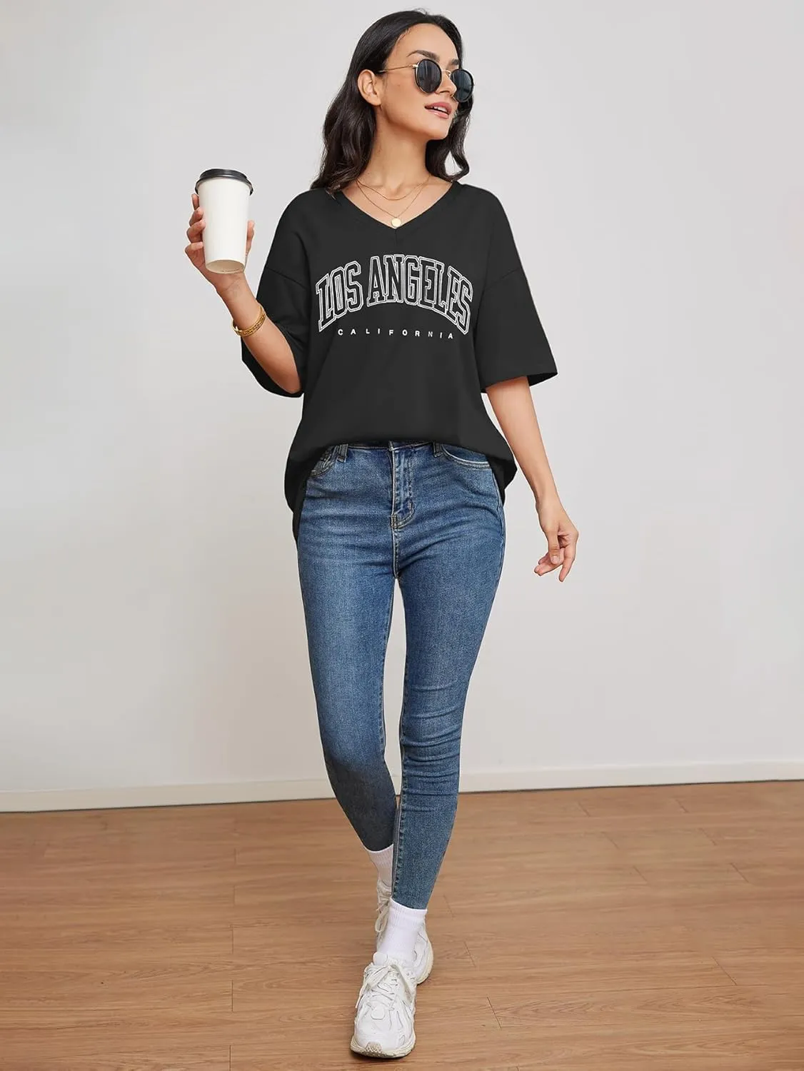 ATHMILE Womens Summer Oversized Shirts V Neck Business Casual Workout Tops Beach Vacation 2025 Gym Clothes