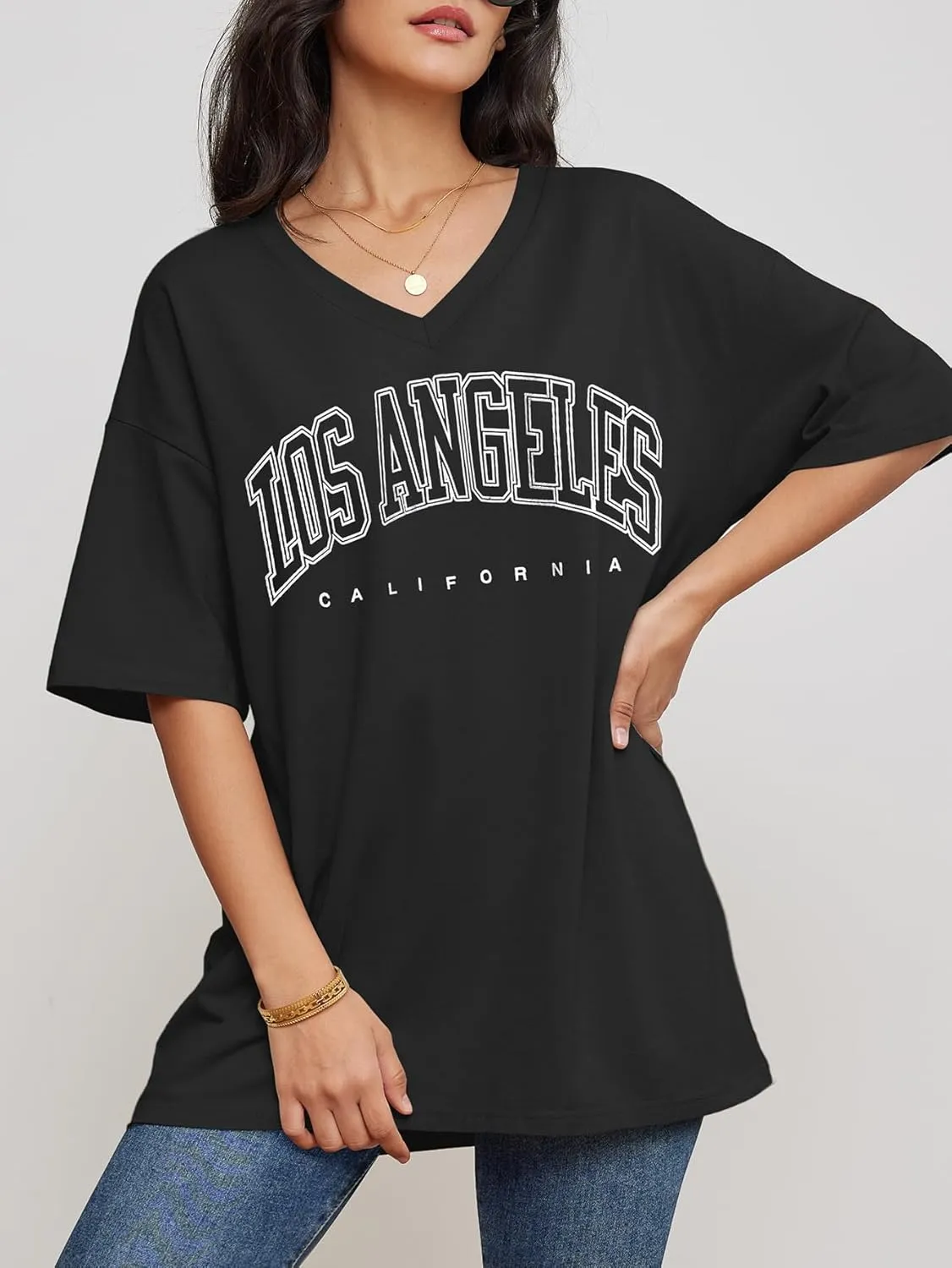 ATHMILE Womens Summer Oversized Shirts V Neck Business Casual Workout Tops Beach Vacation 2025 Gym Clothes