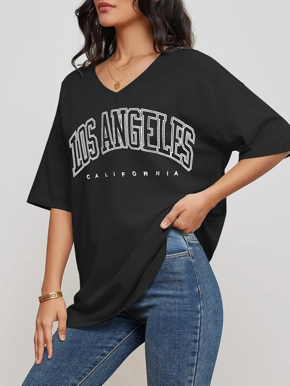 ATHMILE Womens Summer Oversized Shirts V Neck Business Casual Workout Tops Beach Vacation 2025 Gym Clothes