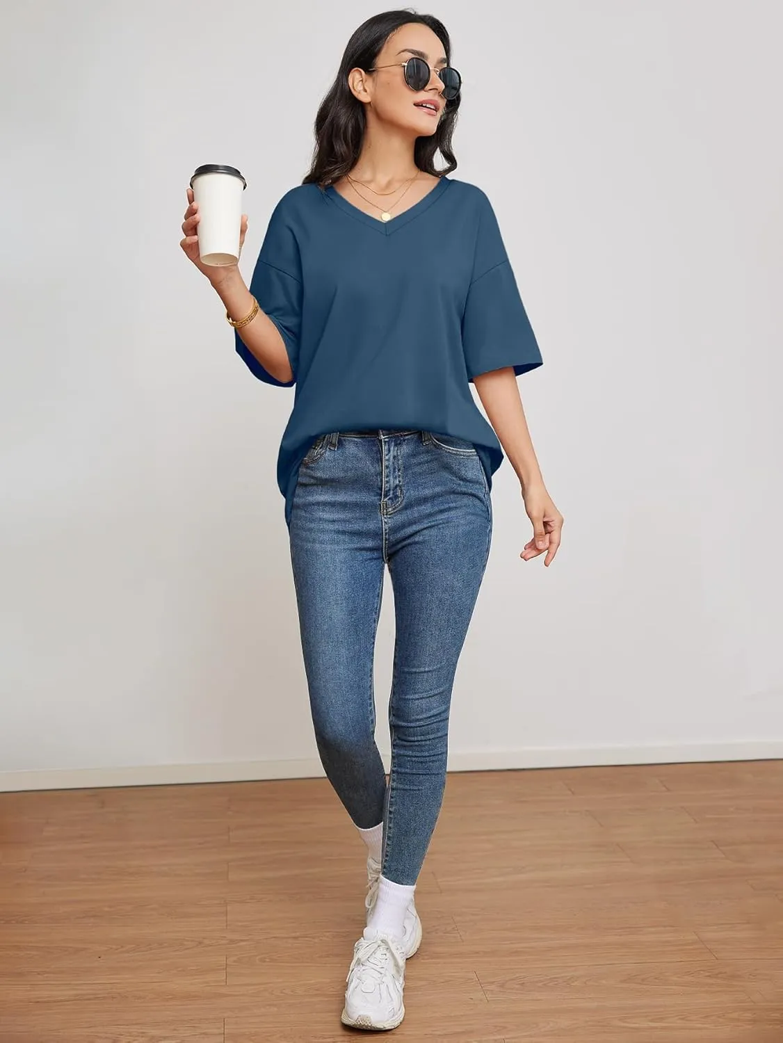 ATHMILE Womens Summer Oversized Shirts V Neck Business Casual Workout Tops Beach Vacation 2025 Gym Clothes