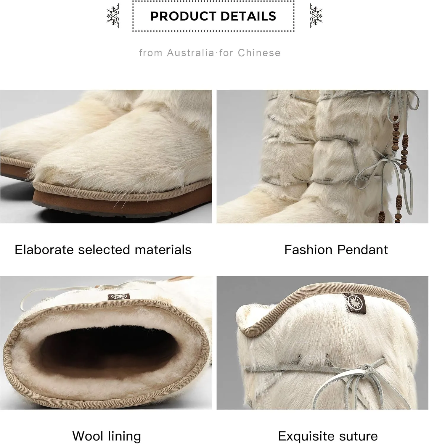 AU&MU Aumu Womens Comfort Suede Fur Shearling Stylish Knee High Winter Snow Boots Women Sheepskin