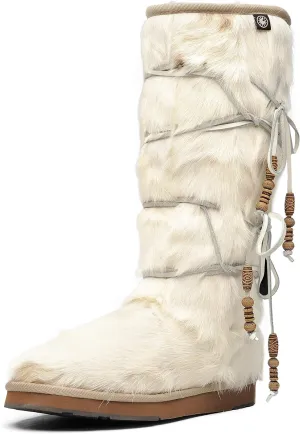 AU&MU Aumu Womens Comfort Suede Fur Shearling Stylish Knee High Winter Snow Boots Women Sheepskin