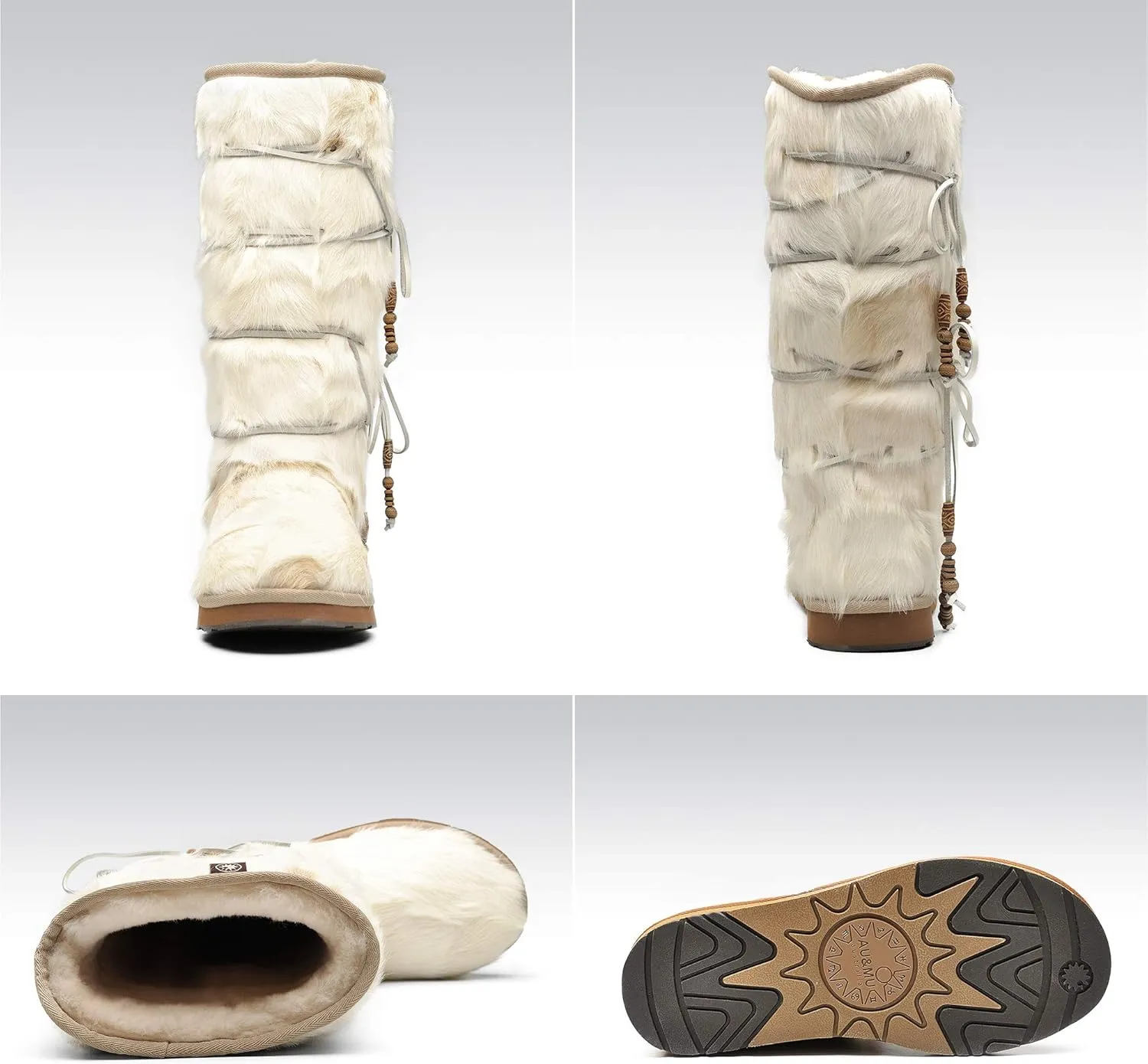 AU&MU Aumu Womens Comfort Suede Fur Shearling Stylish Knee High Winter Snow Boots Women Sheepskin