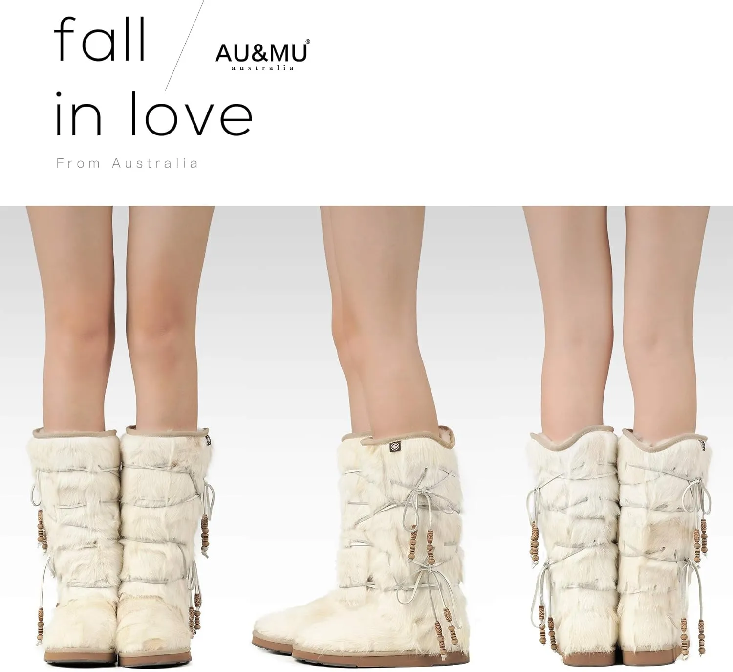 AU&MU Aumu Womens Comfort Suede Fur Shearling Stylish Knee High Winter Snow Boots Women Sheepskin