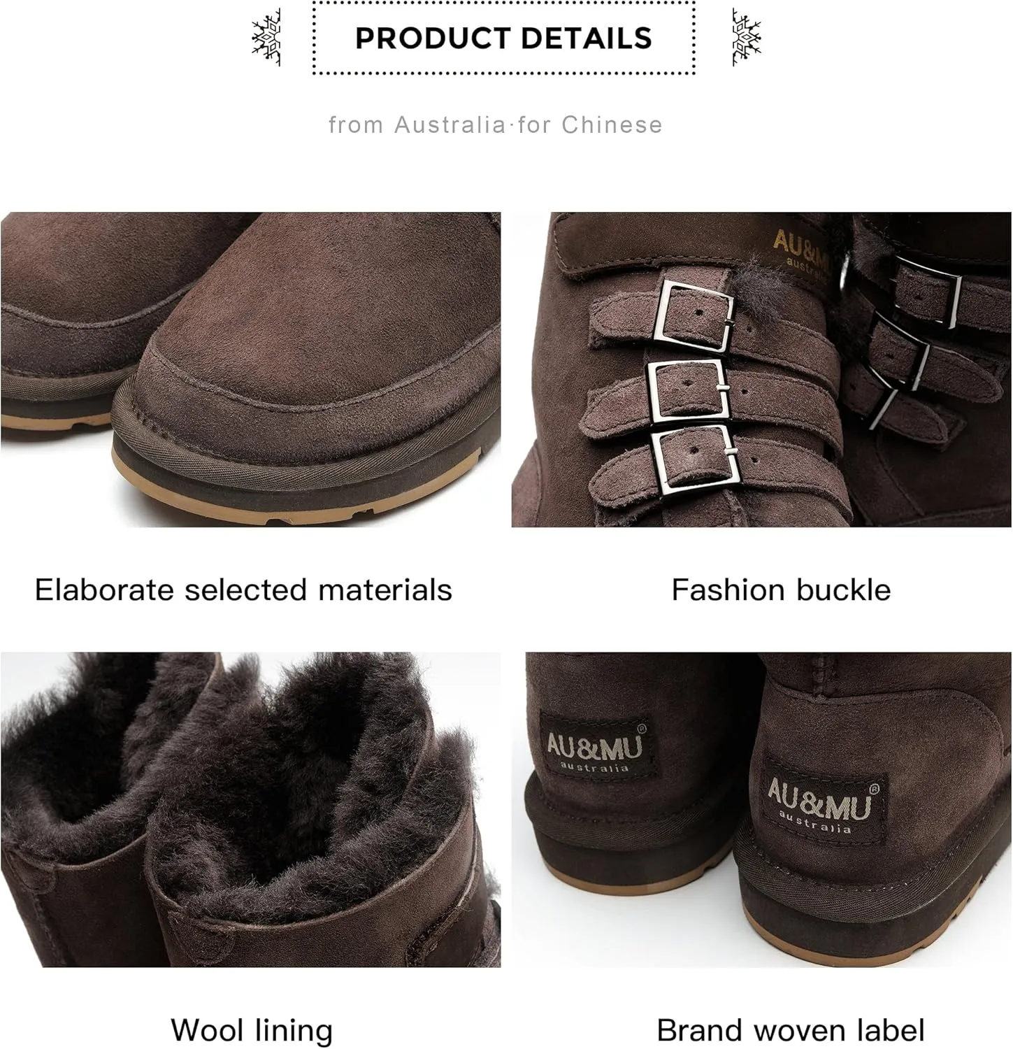 AU&MU Aumu Womens Shearling Leather Sheepskin Classic Lace up Mid Calf Flat Fur Winter Snow Boots…
