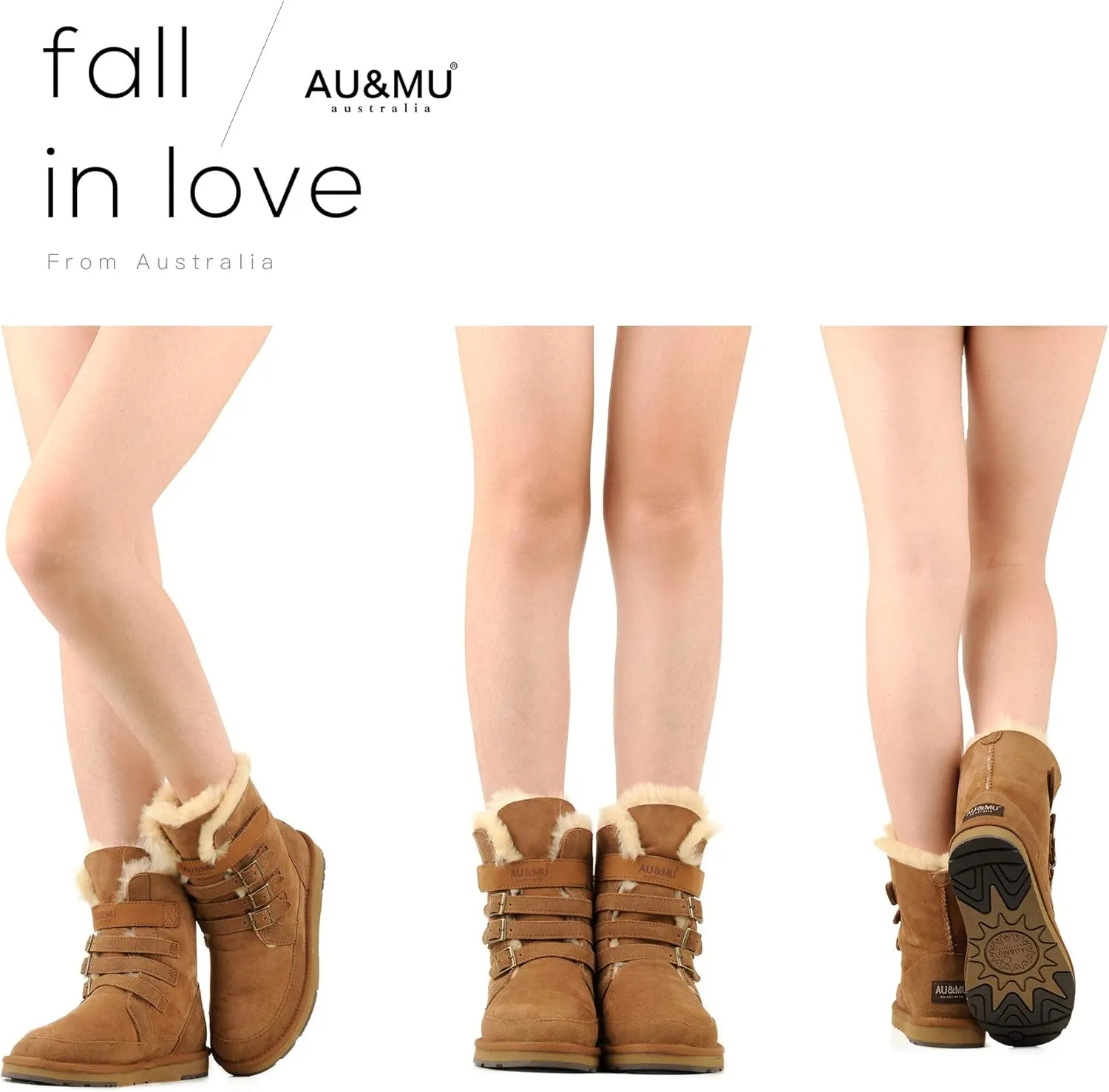 AU&MU Aumu Womens Shearling Leather Sheepskin Classic Lace up Mid Calf Flat Fur Winter Snow Boots…