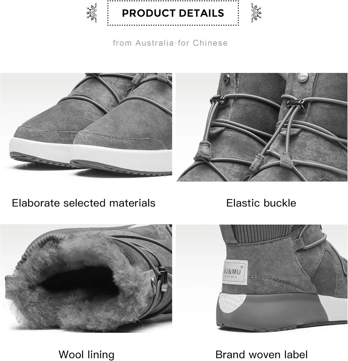AU&MU Sheepskin Cross Elastic Bnad Metal Short Ankle Fur Wool Lining Winter Snow Boots…