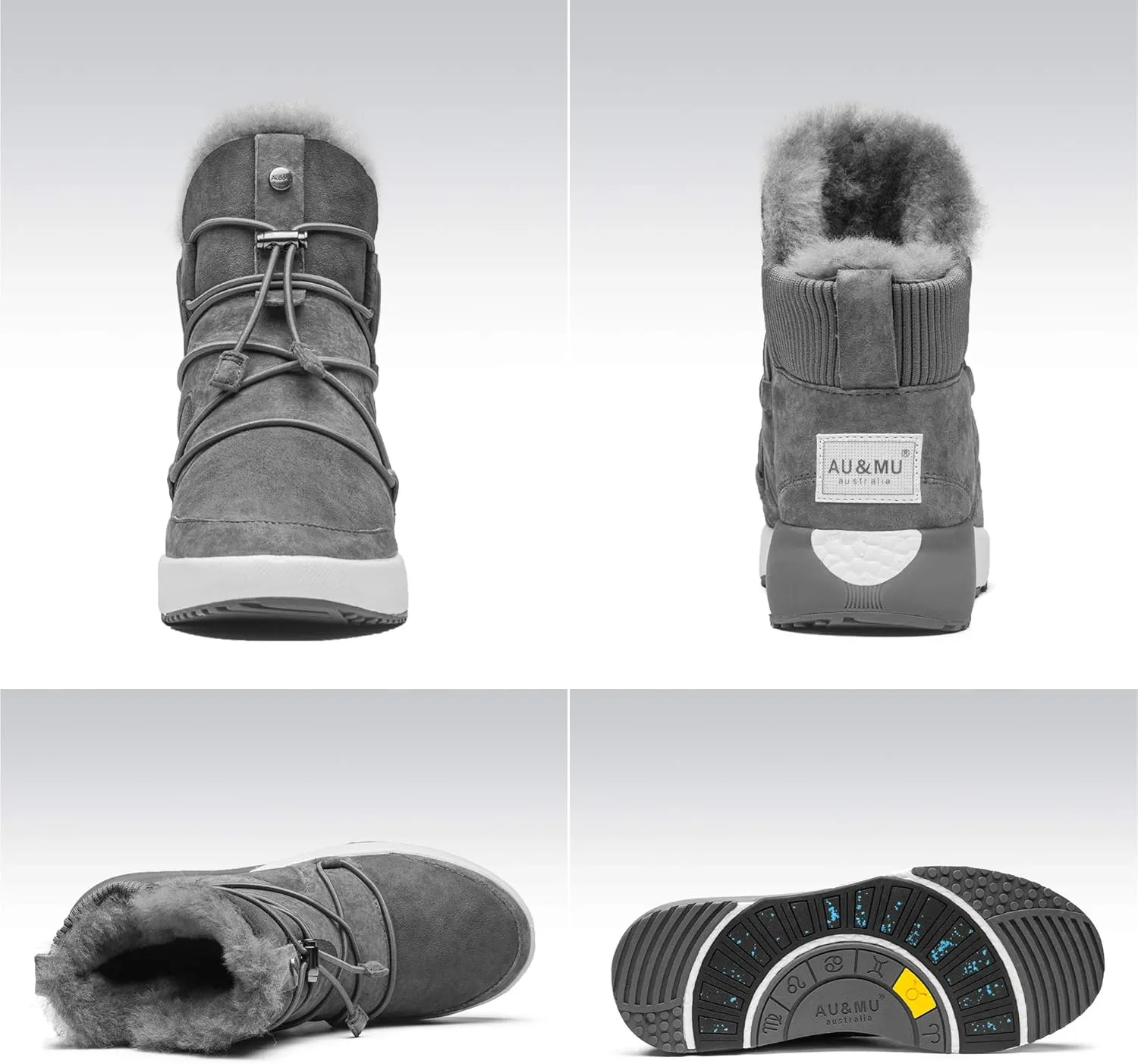 AU&MU Sheepskin Cross Elastic Bnad Metal Short Ankle Fur Wool Lining Winter Snow Boots…