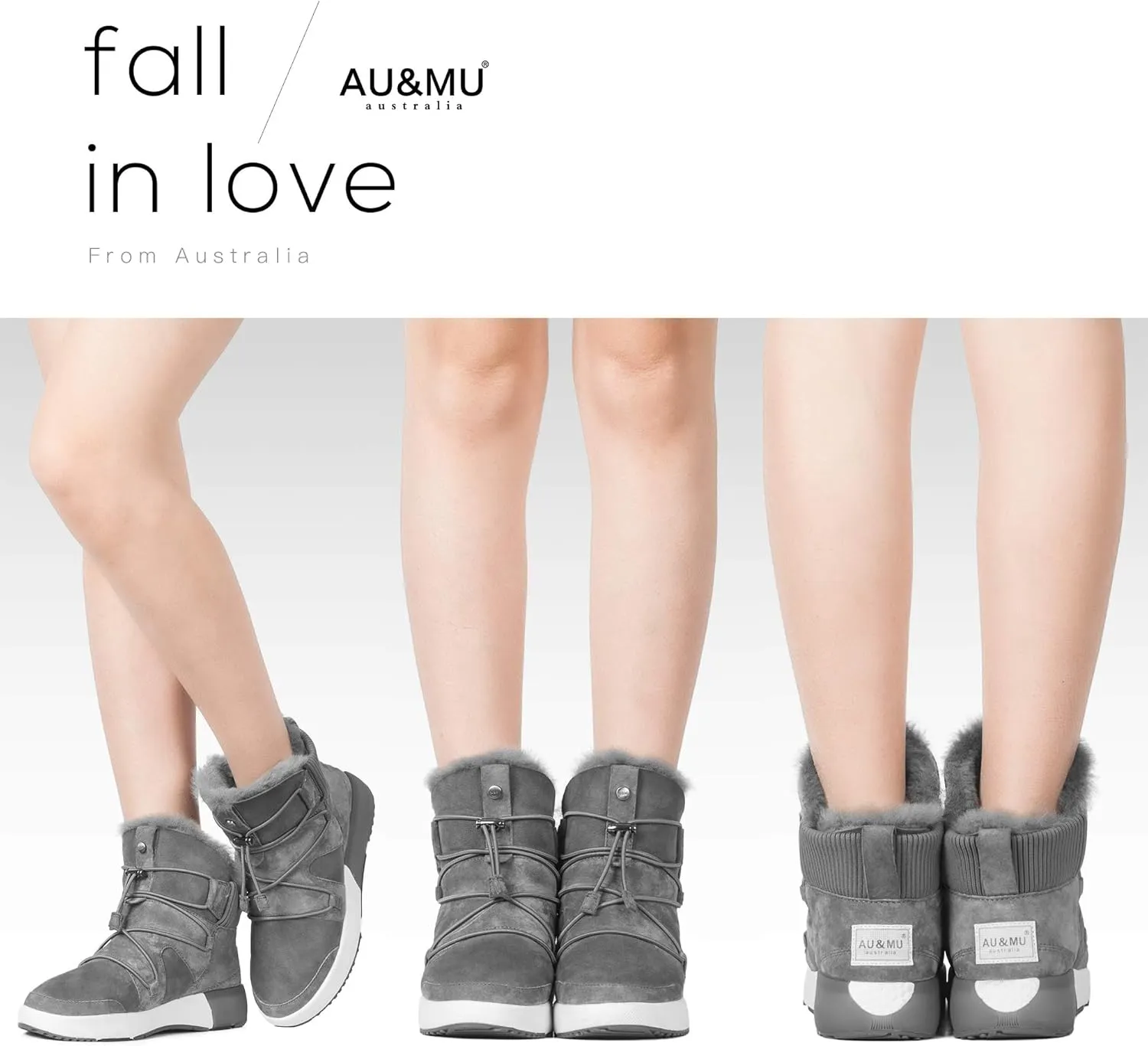 AU&MU Sheepskin Cross Elastic Bnad Metal Short Ankle Fur Wool Lining Winter Snow Boots…