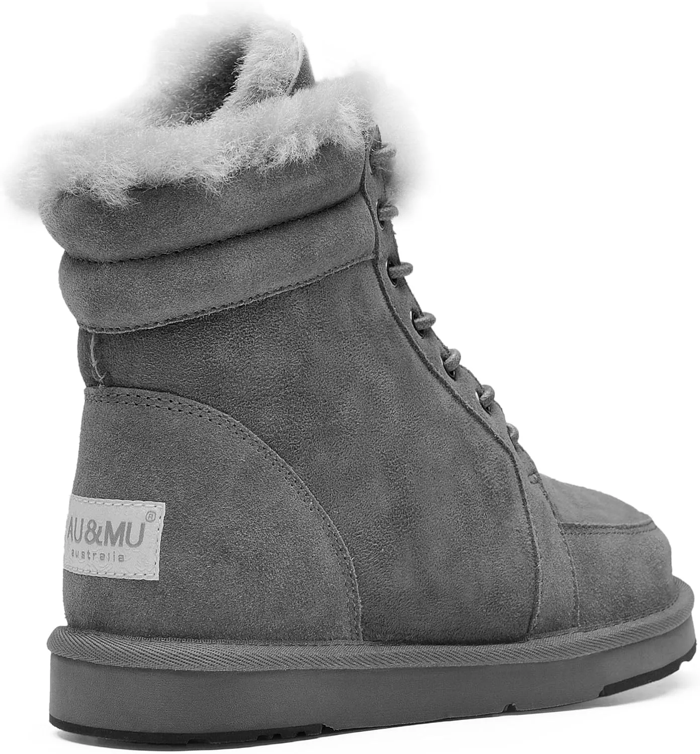 AU&MU Unisex Lace-Up Suede Short Sheepskin Winter Snow Boots