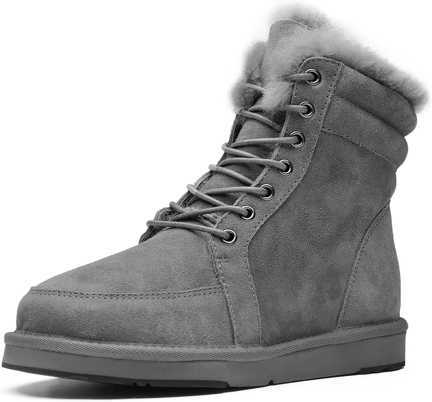 AU&MU Unisex Lace-Up Suede Short Sheepskin Winter Snow Boots