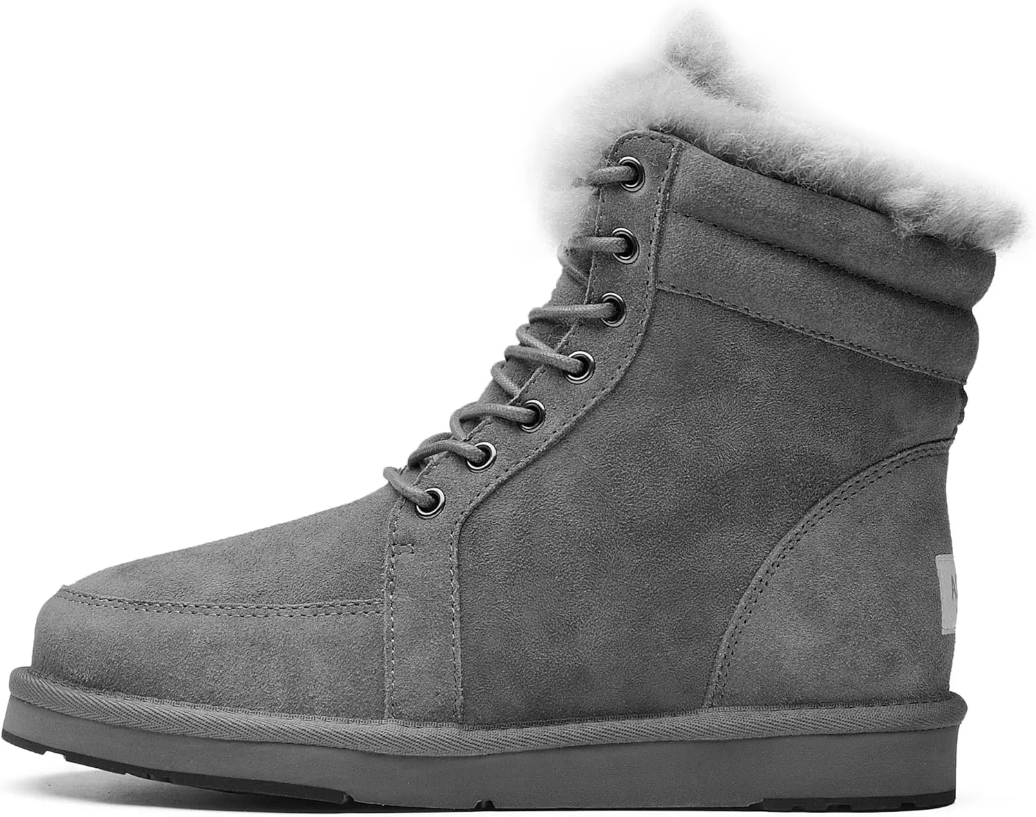AU&MU Unisex Lace-Up Suede Short Sheepskin Winter Snow Boots