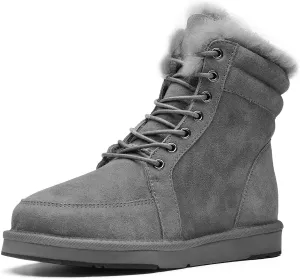 AU&MU Unisex Lace-Up Suede Short Sheepskin Winter Snow Boots