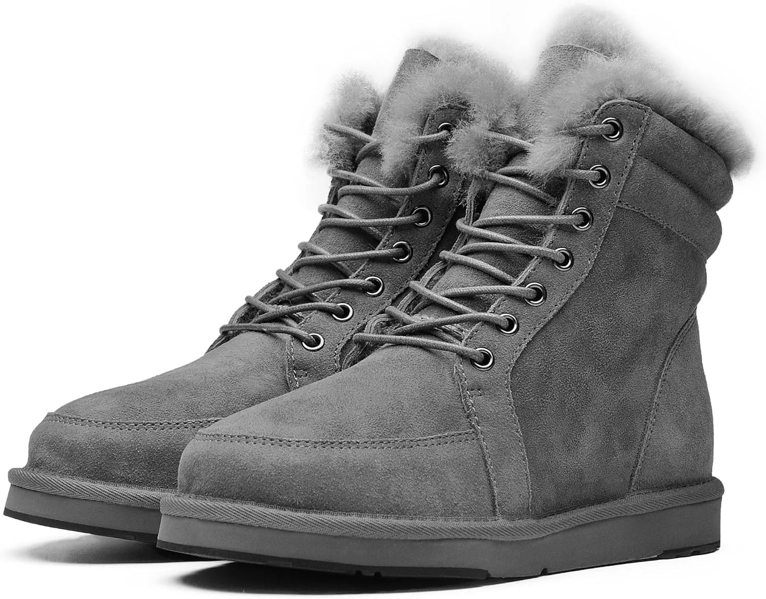 AU&MU Unisex Lace-Up Suede Short Sheepskin Winter Snow Boots