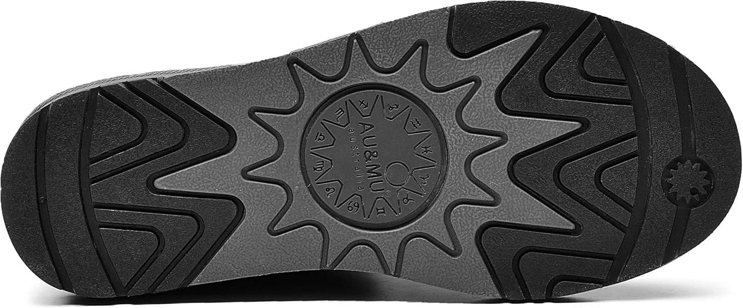 AU&MU Unisex Lace-Up Suede Short Sheepskin Winter Snow Boots