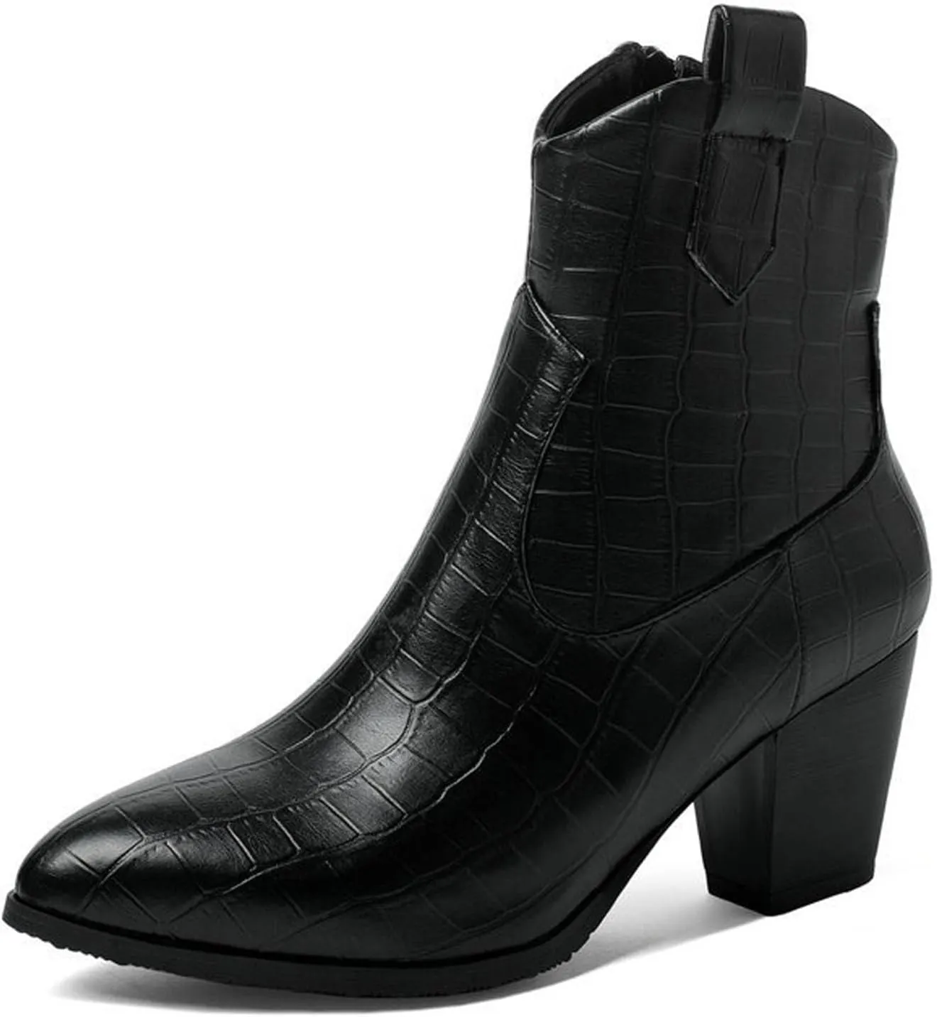 AUNTHUI Women'S Printed Fashion Casual Ankle Boots,Side Zipper Pointed Toe Chunky Heel Boots,Anti-Slip Shock-Absorbing Western Chelsea Ankle Boots