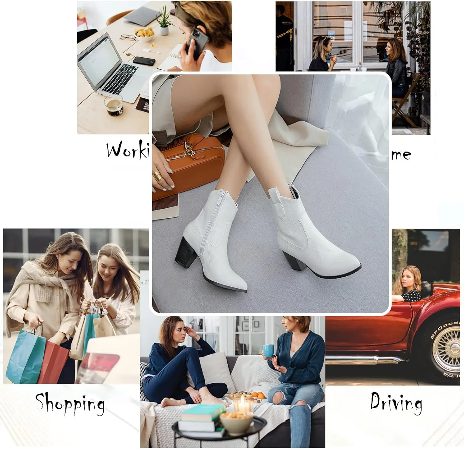 AUNTHUI Women'S Printed Fashion Casual Ankle Boots,Side Zipper Pointed Toe Chunky Heel Boots,Anti-Slip Shock-Absorbing Western Chelsea Ankle Boots
