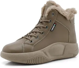 AUNTHUI Women'S Soft Leather Comfortable Casual Sneakers,Round-Toe Lace-Up Platform Sneakers,Outdoor Anti-Slip Shock Absorbing Heighten Fashion Running Sneakers