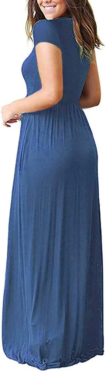 AUSELILY Women's Short Sleeve Loose Plain Casual Long Maxi Dresses for Women 2025