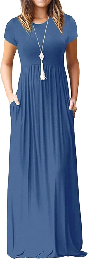 AUSELILY Women's Short Sleeve Loose Plain Casual Long Maxi Dresses for Women 2025