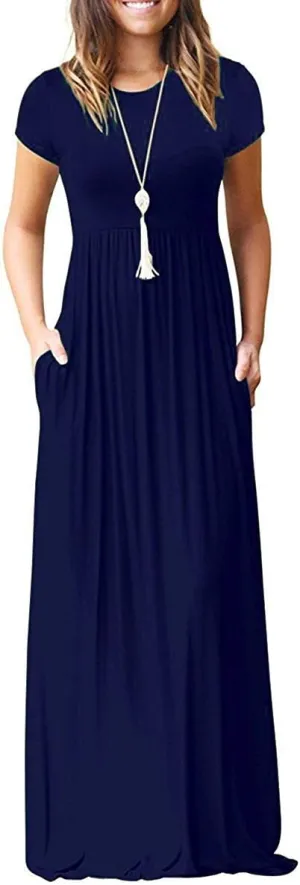 AUSELILY Women's Short Sleeve Loose Plain Casual Long Maxi Dresses for Women 2025