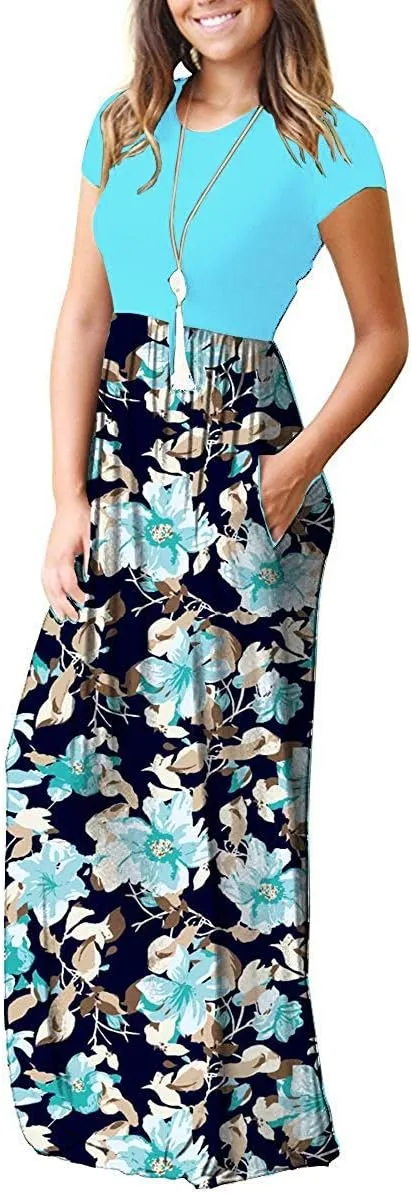 AUSELILY Women's Short Sleeve Loose Plain Casual Long Maxi Dresses for Women 2025