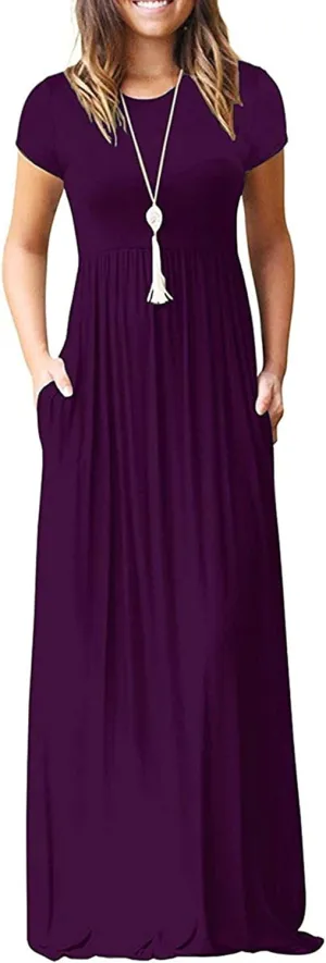 AUSELILY Women's Short Sleeve Loose Plain Casual Long Maxi Dresses for Women 2025